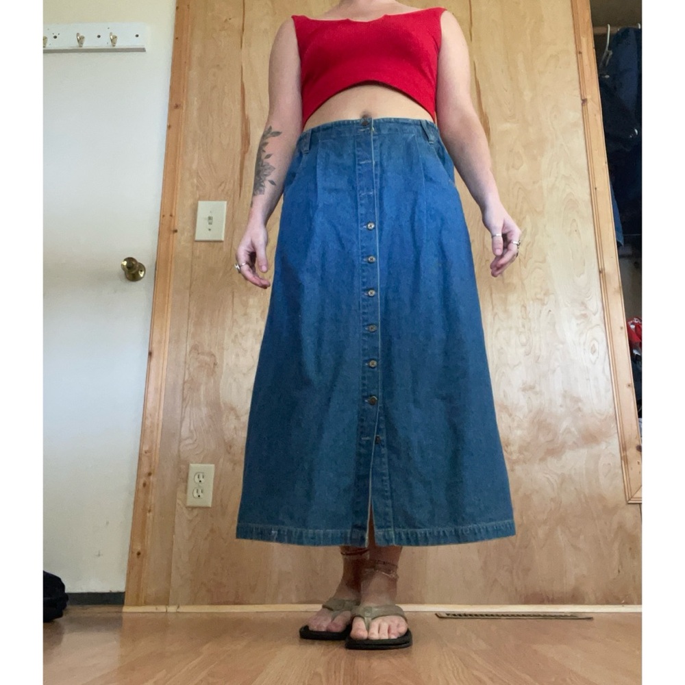 Classic Elements Blue Button-Front Midi Skirt - image 1